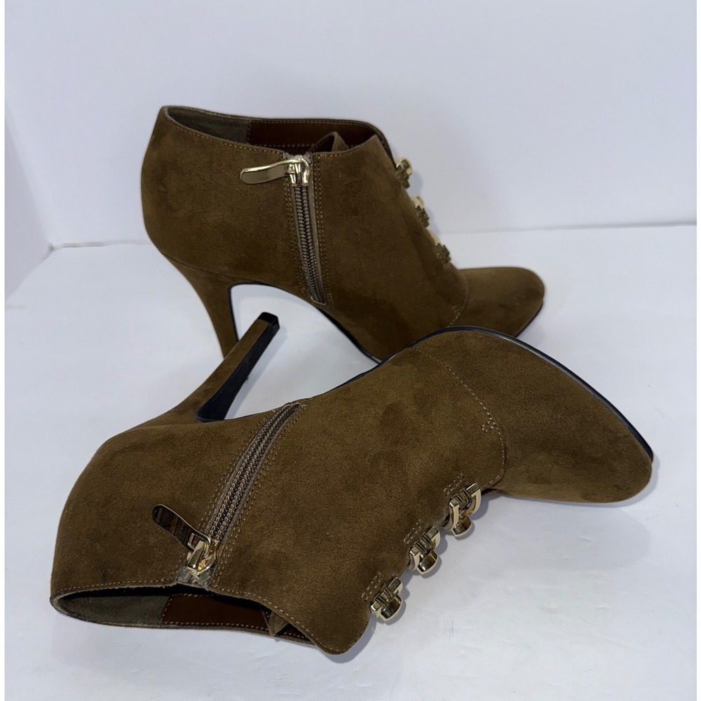 LimeLight Vittoria Brown‎ Stiletto Ankle Booties Zip 8.5 Witchy Officesiren Y2K - Picture 6 of 9